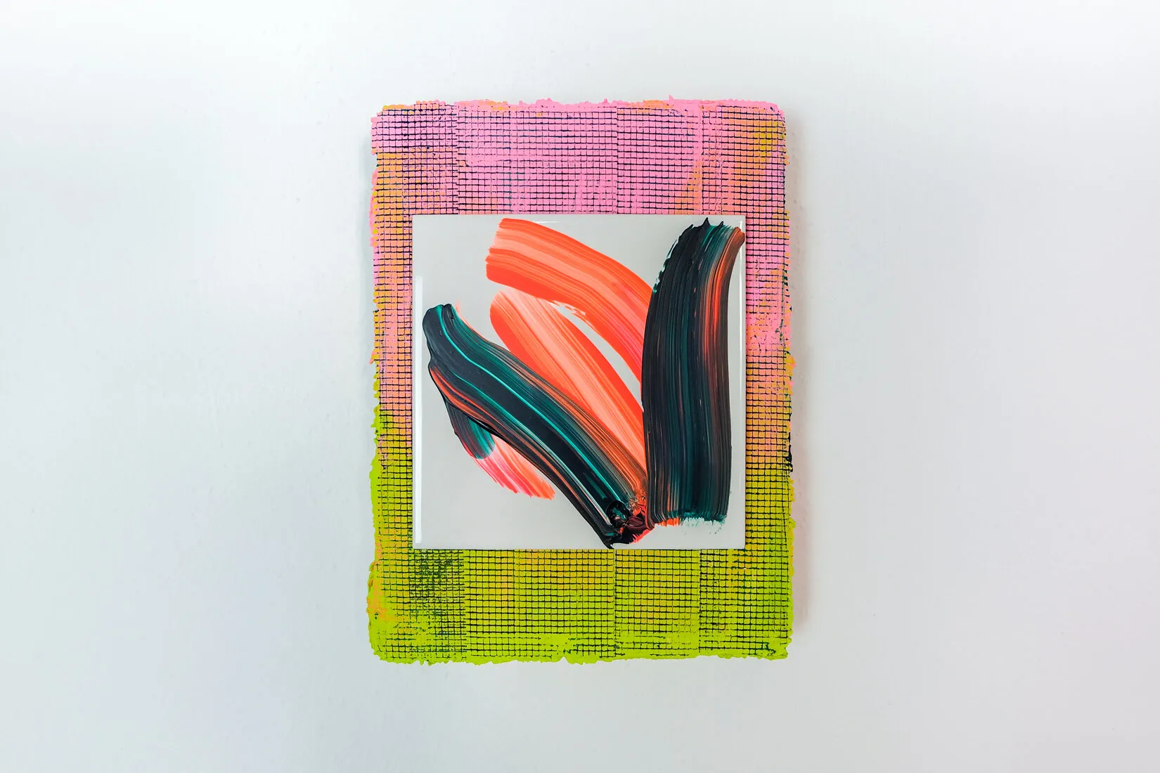 Blumen, acrylic, collage, filler and tile on panel