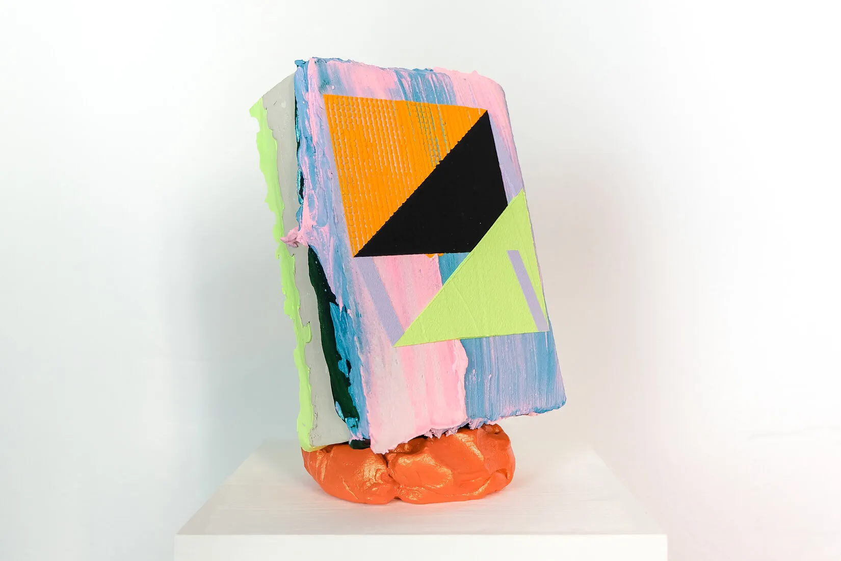 Catapult, acrylic, collage, filler and clay