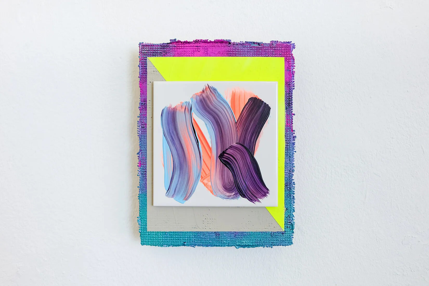 Ghosts III, acrylic, collage, filler and tile on panel