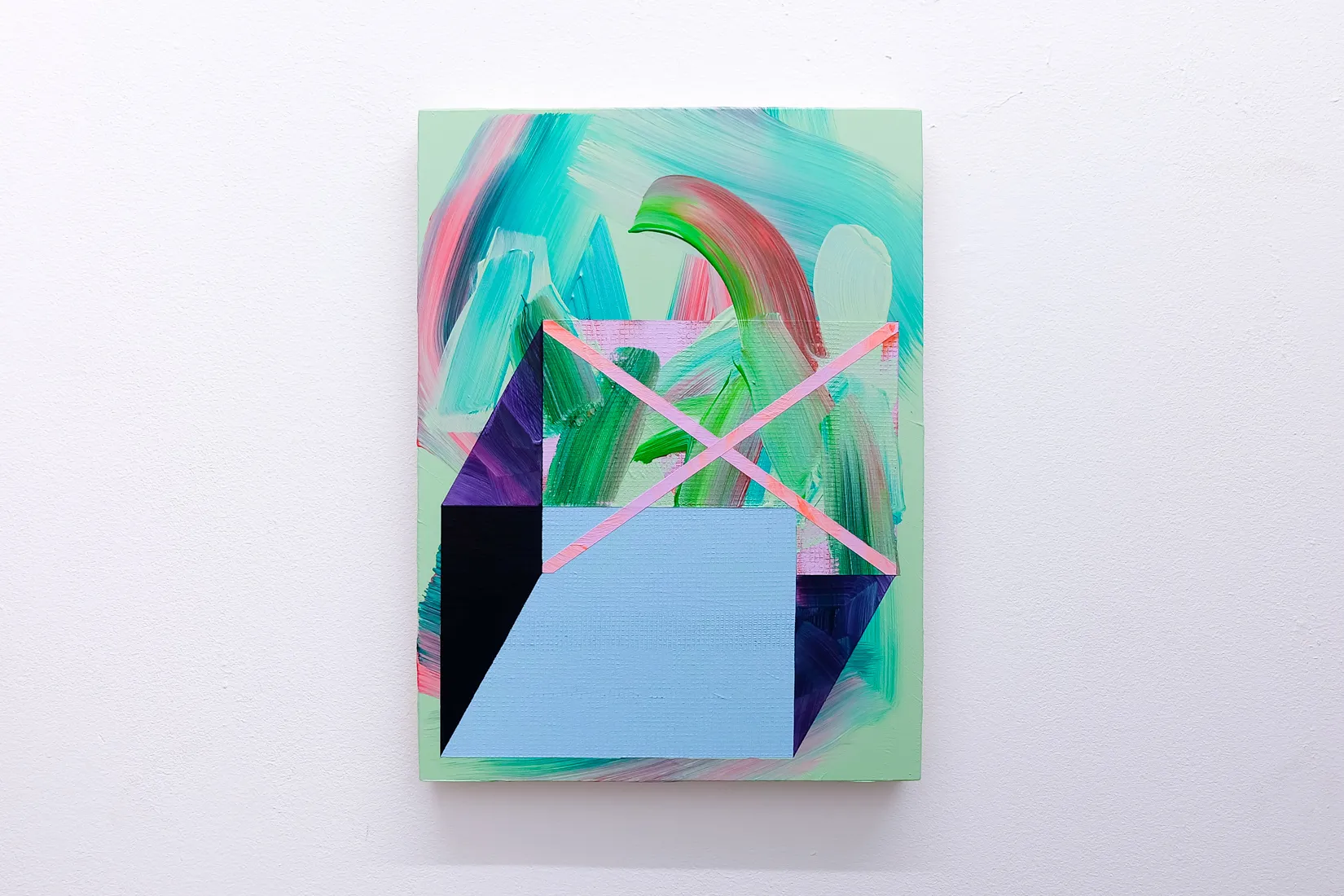 Glasshouse, acrylic and collage on panel