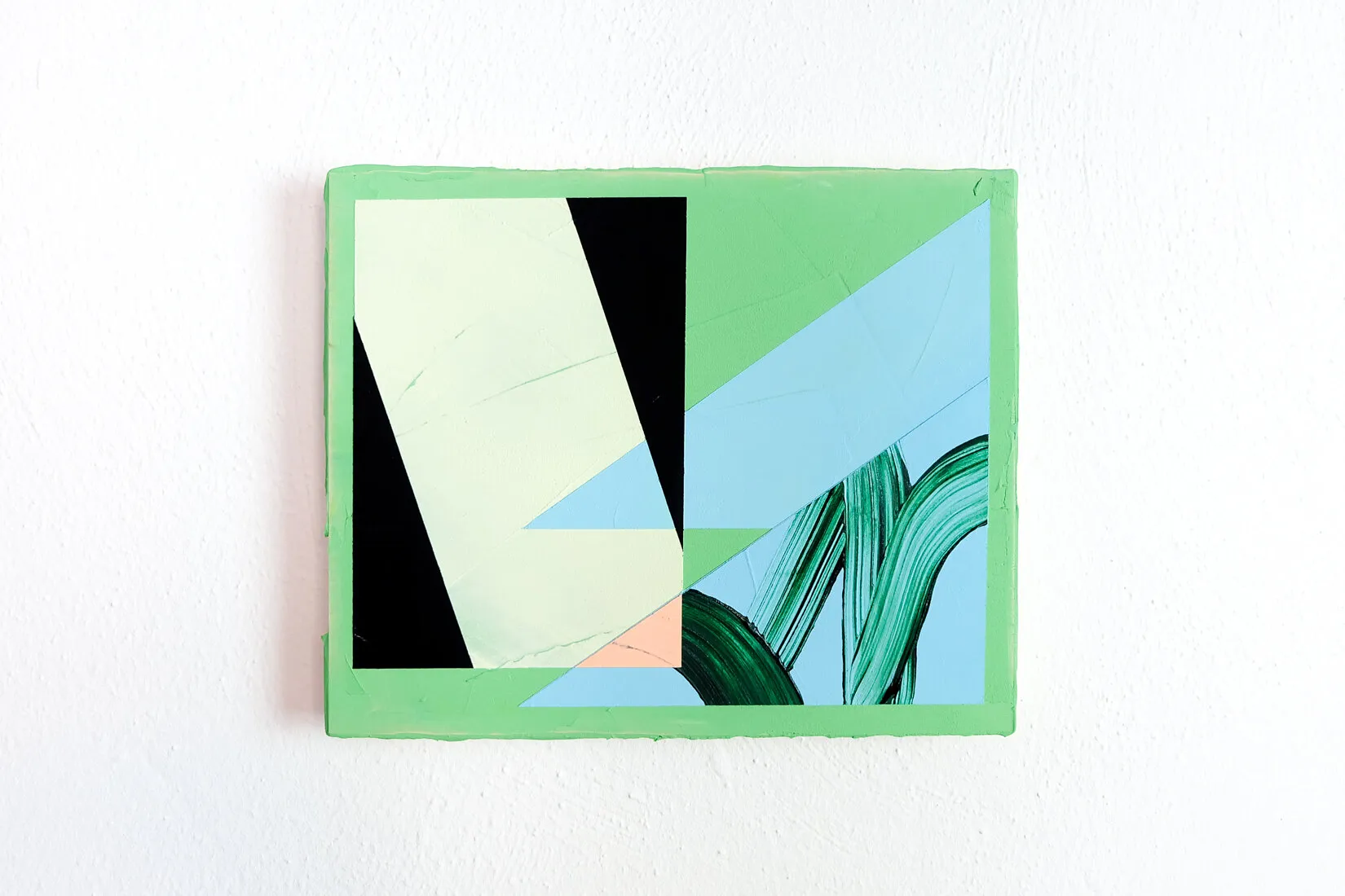 Greenwood, acrylic, collage, chalkboard paint and filler on wood