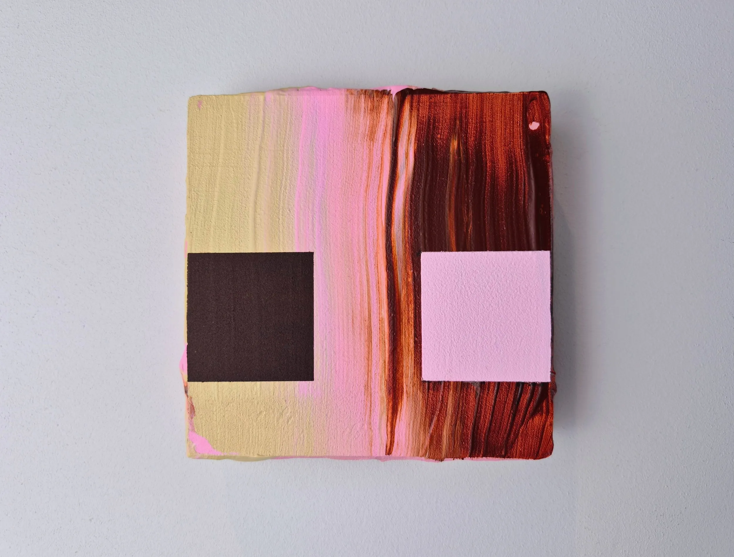 Milkshake, acrylic and mixed media on repurposed wooden coaster