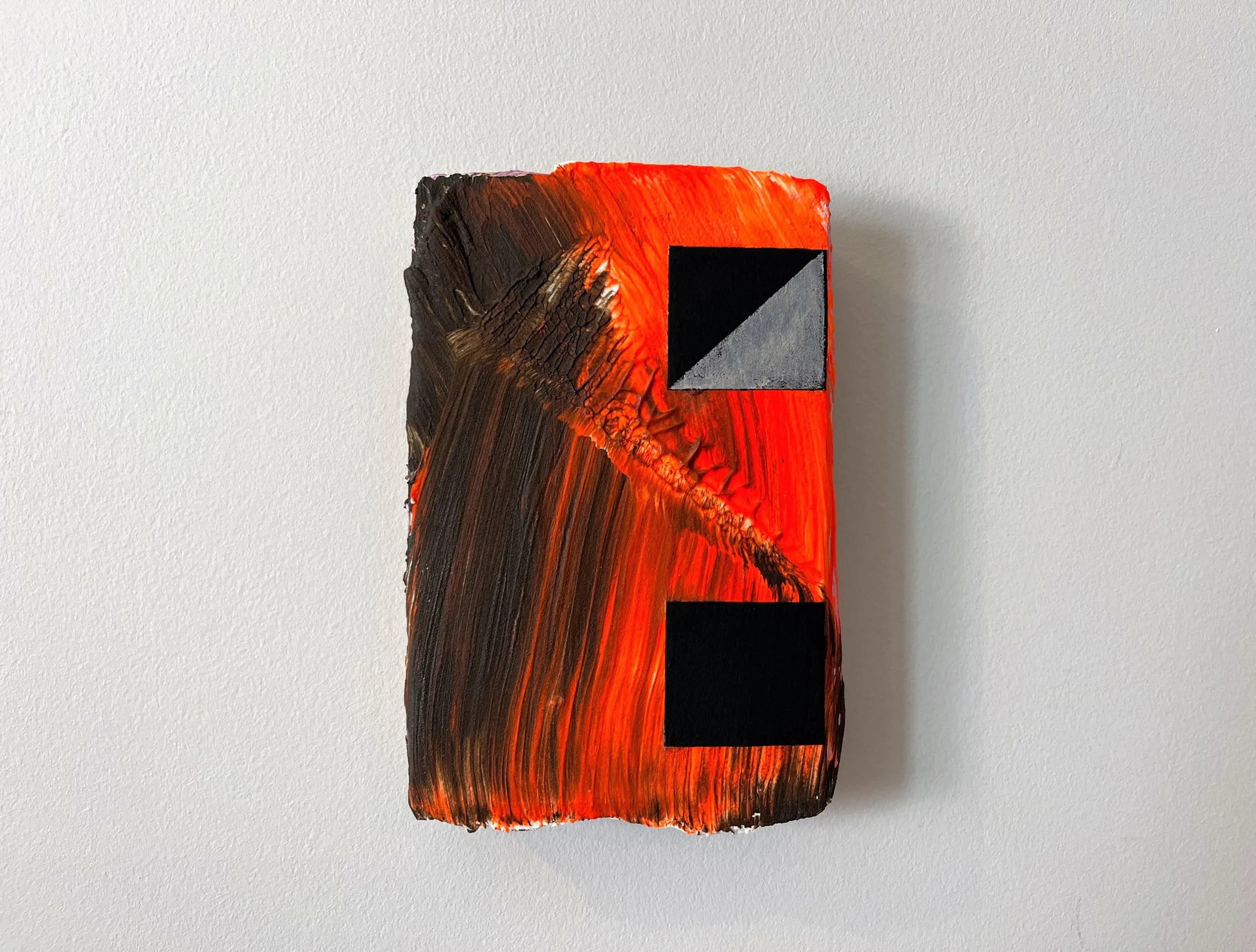 Molten, acrylic, collage, filler and chalkboard paint on panel