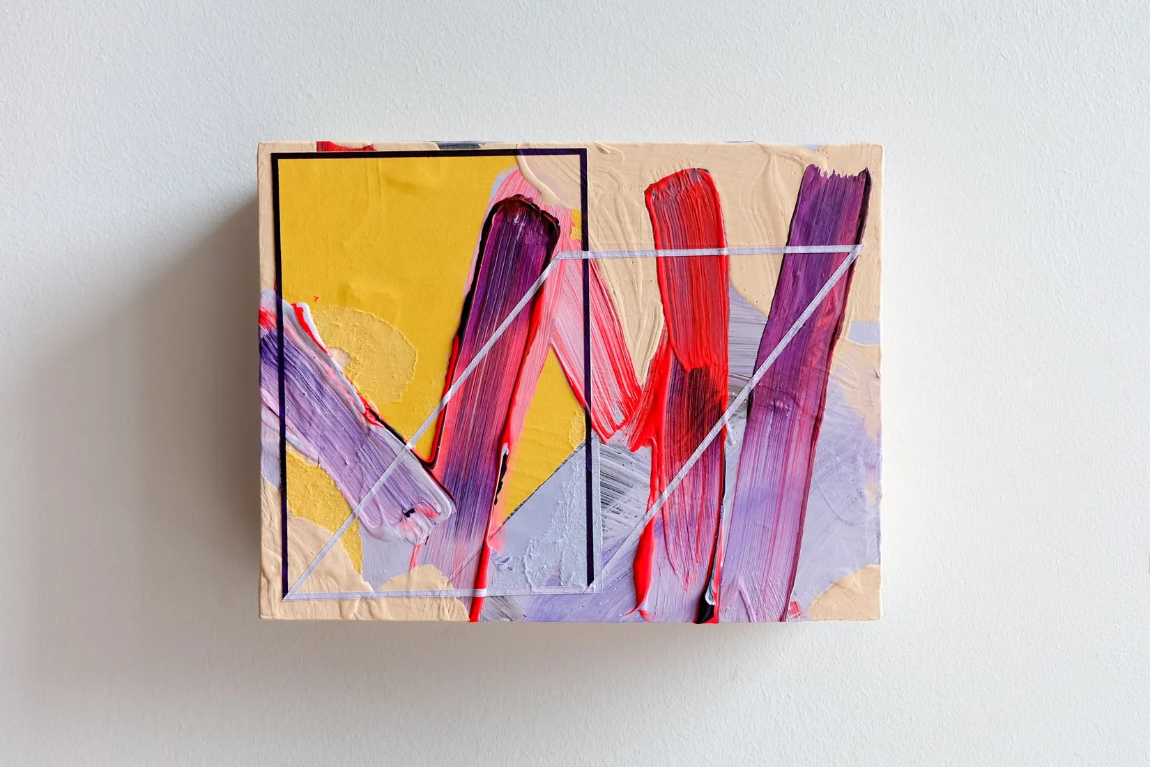 Portal, acrylic, emulsion and collage on found wood
