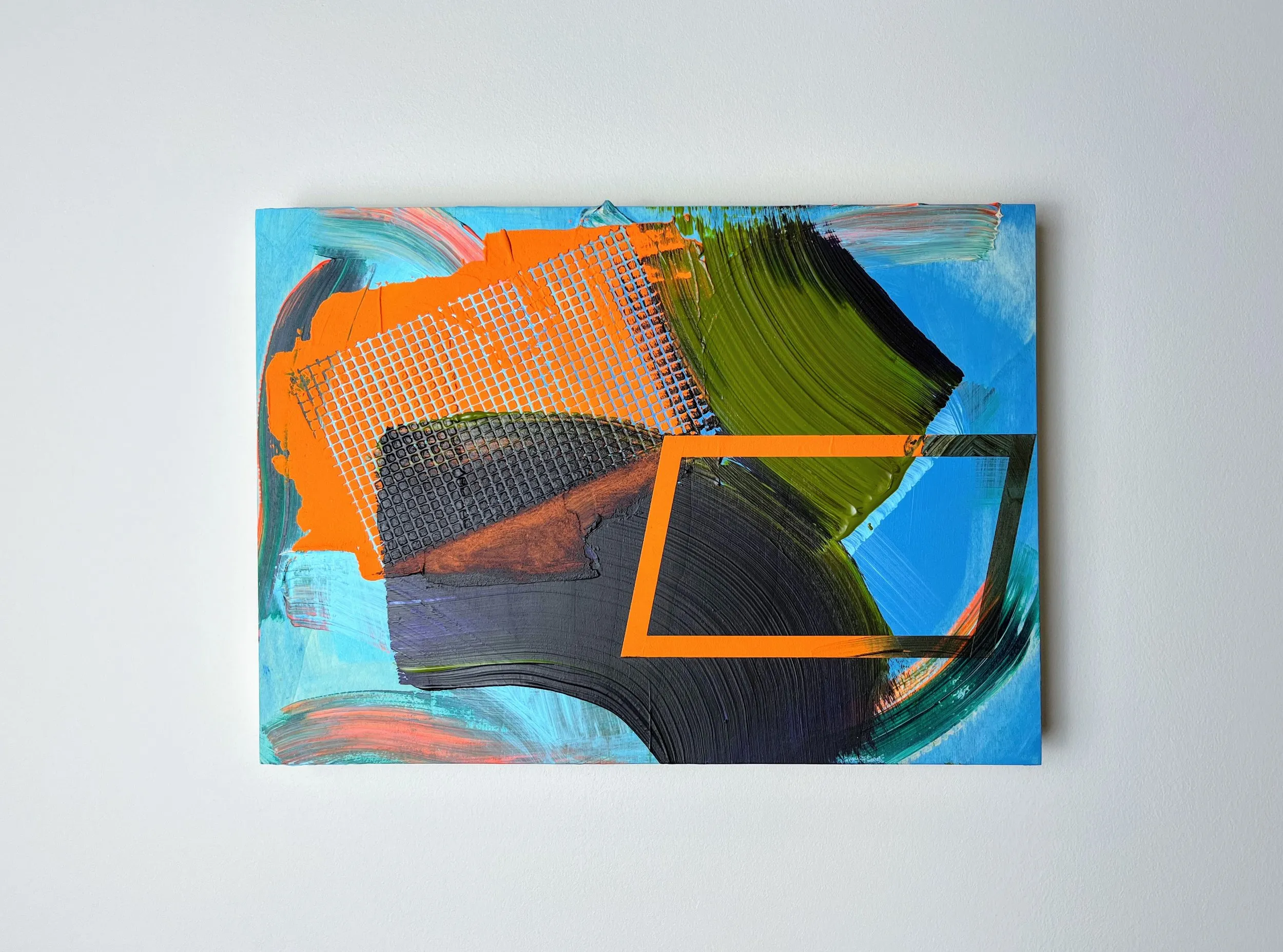 Quad, acrylic, collage and modelling paste on wood