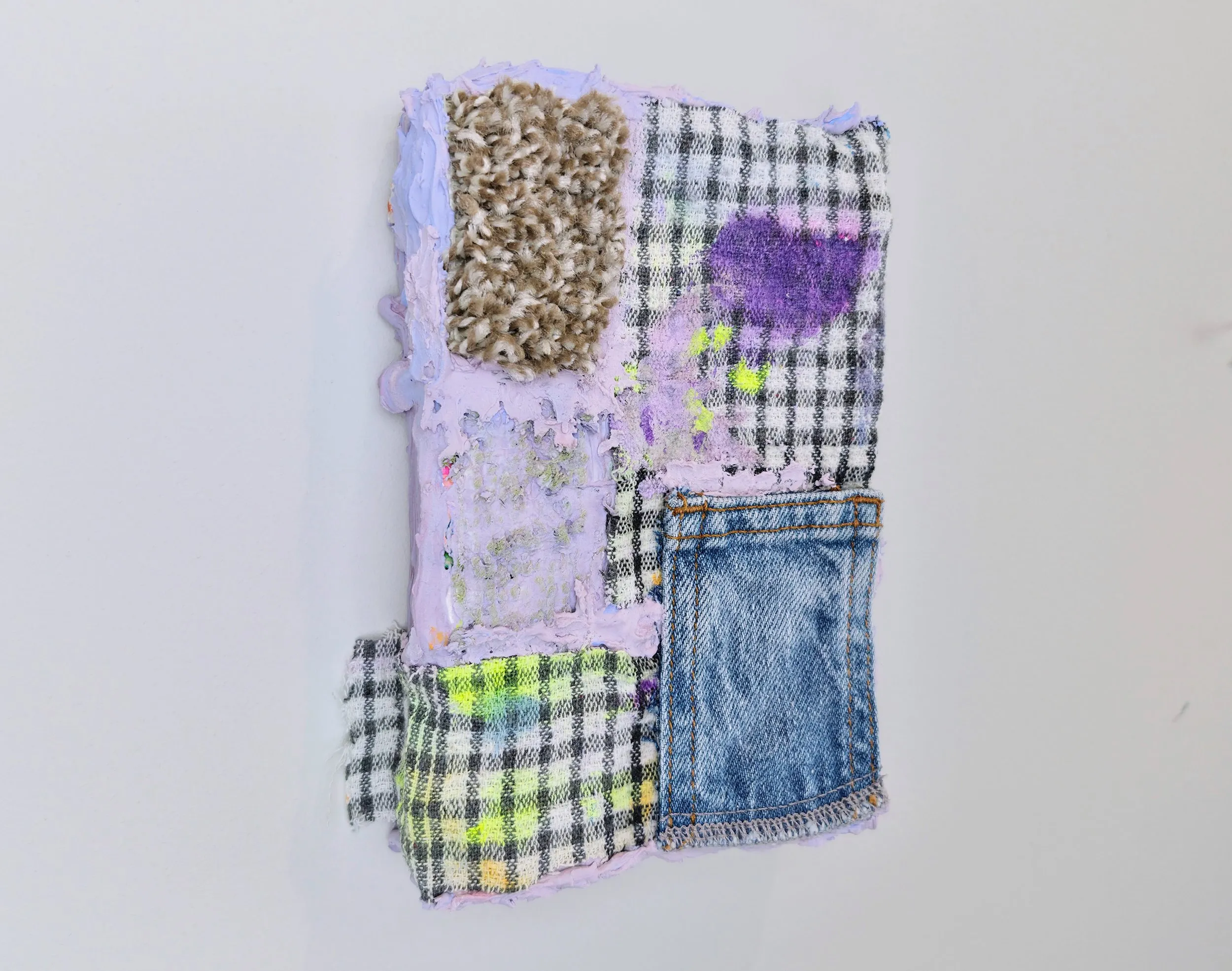 Rough Round the Edges, clay, acrylic, found fabrics, modelling paste and mixed media