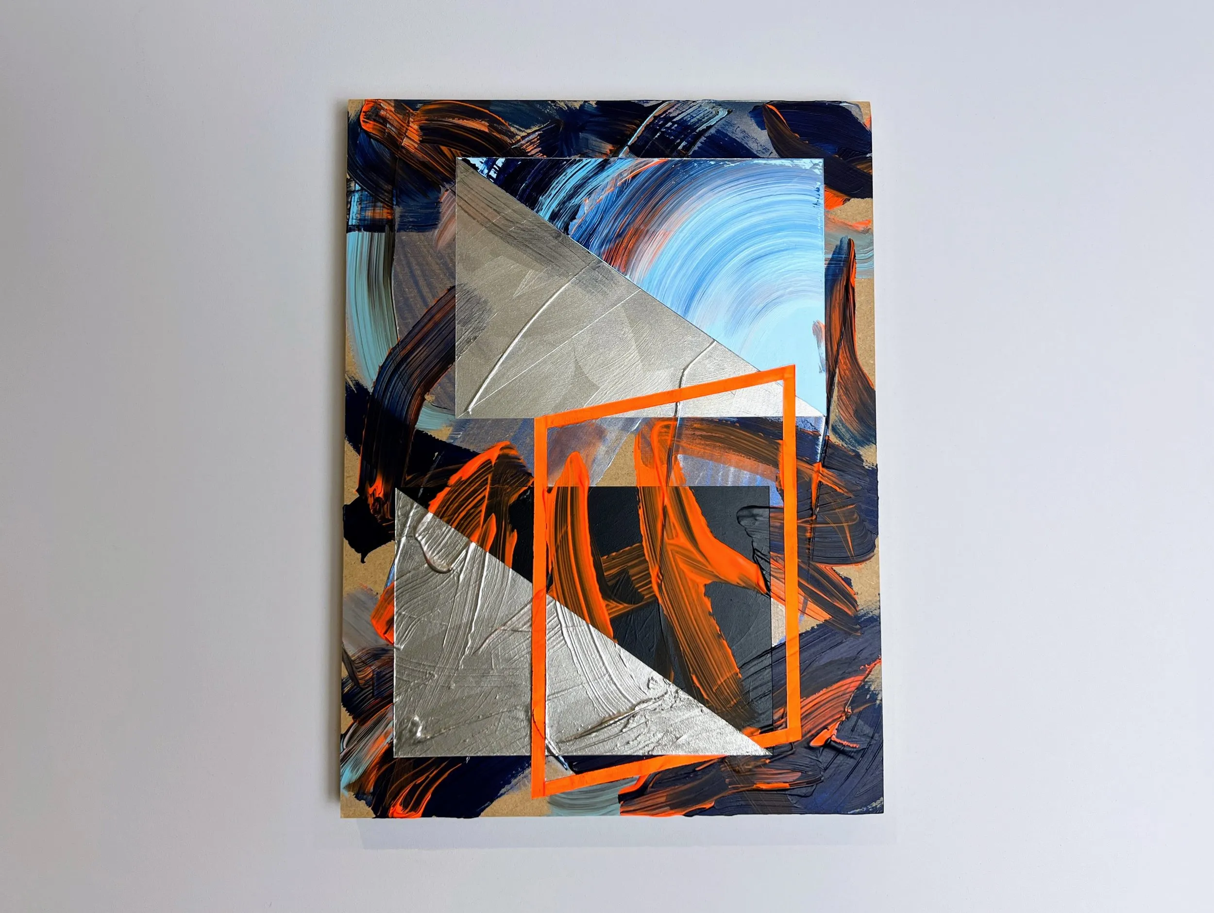 Smoke and Mirrors, acrylic, collage, modelling paste and chalkboard paint on hardboard