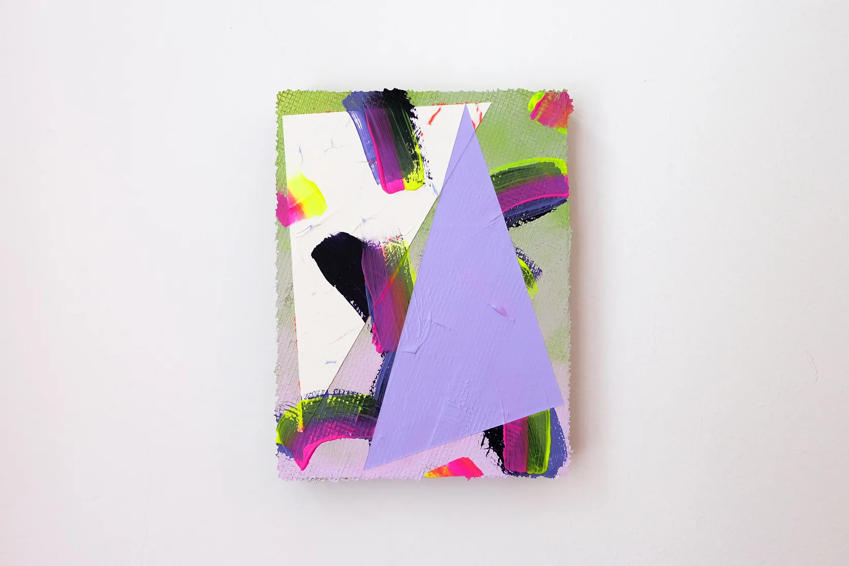 Snap, acrylic, collage and filler on panel