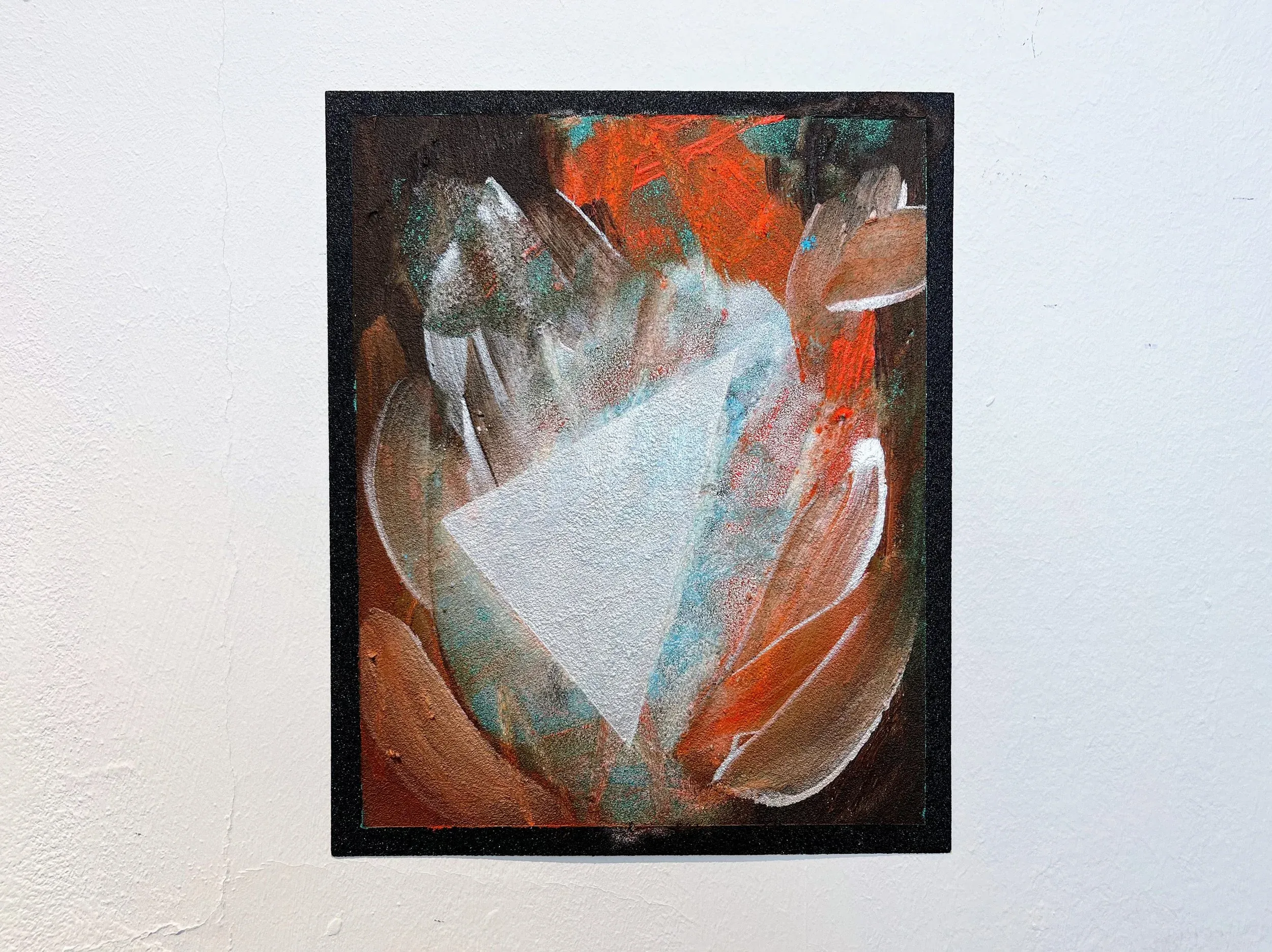 Untitled (White Triangle), acrylic and oil stick on sandpaper