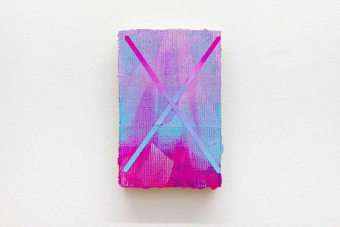 Wands, acrylic, emulsion and collage on oak